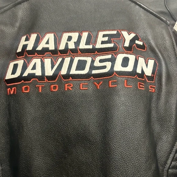 Harley-Davidson Black Leather Jacket with Red and White Accents